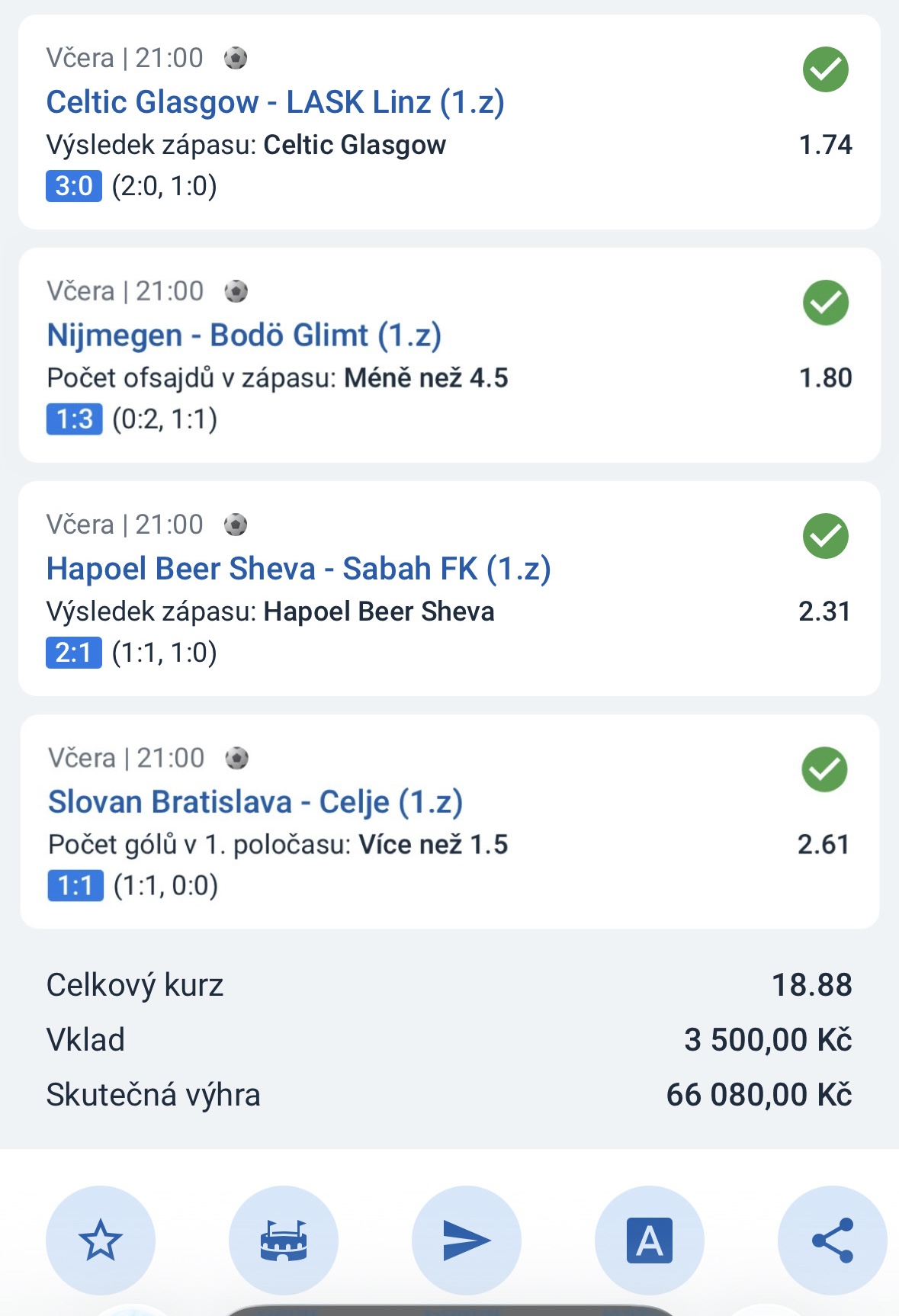 Screenshot vyhraného tiketu
