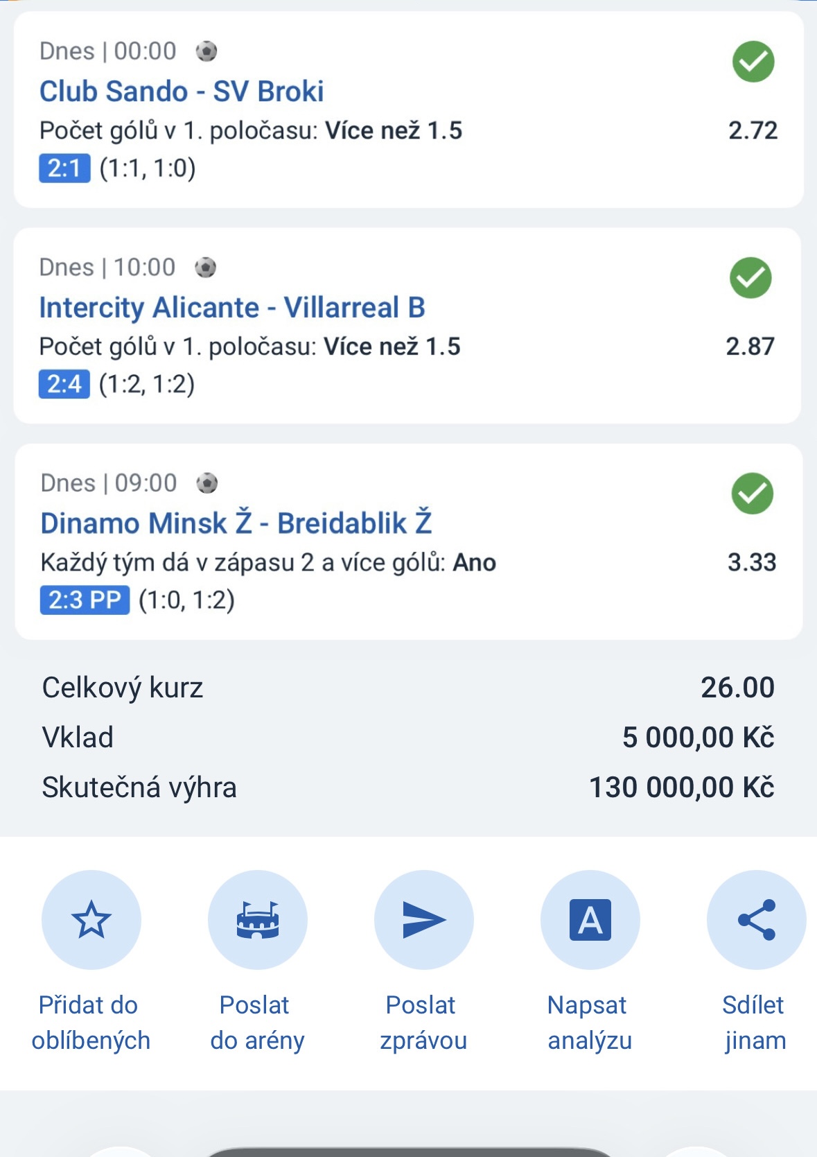 Screenshot vyhraného tiketu