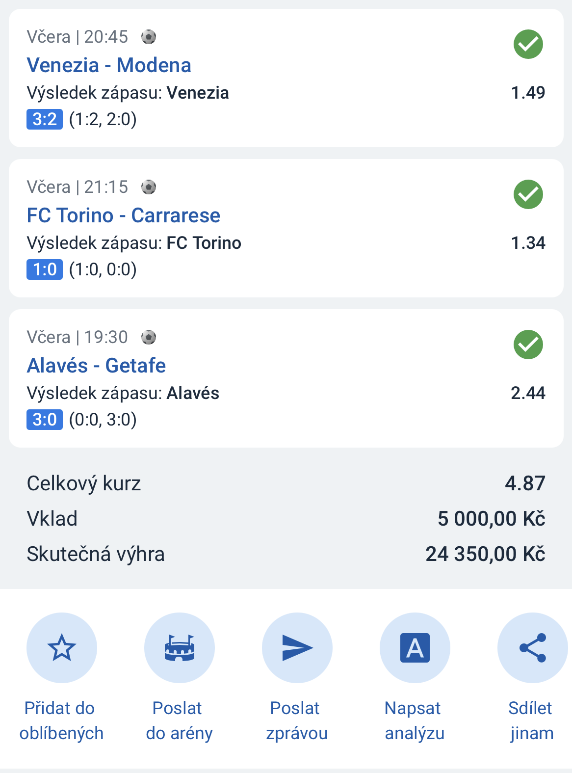 Screenshot vyhraného tiketu