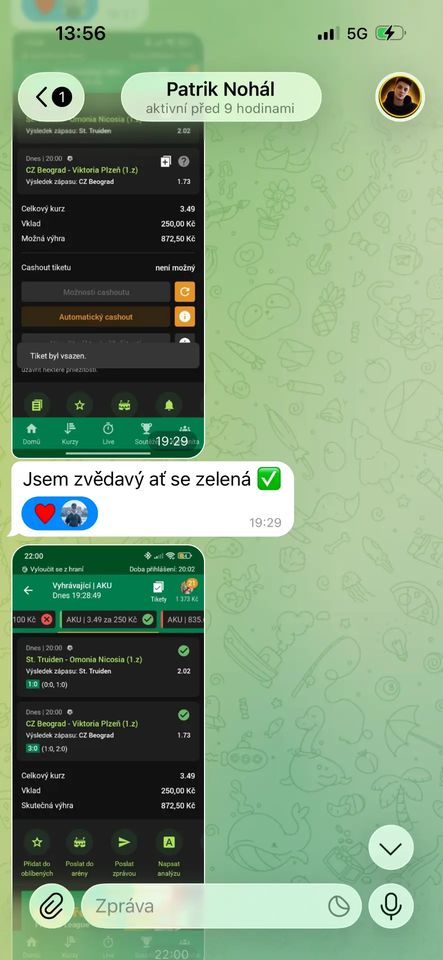 Screenshot výhry člena skupiny