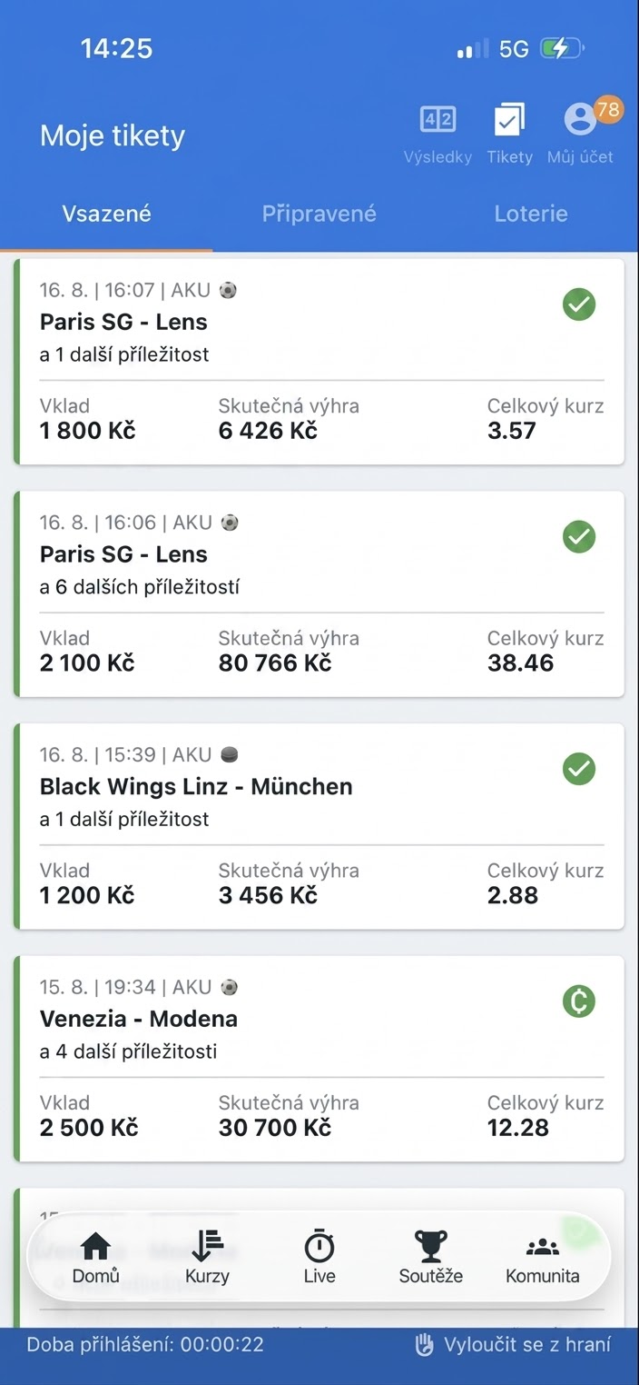 Screenshot vyhraného tiketu
